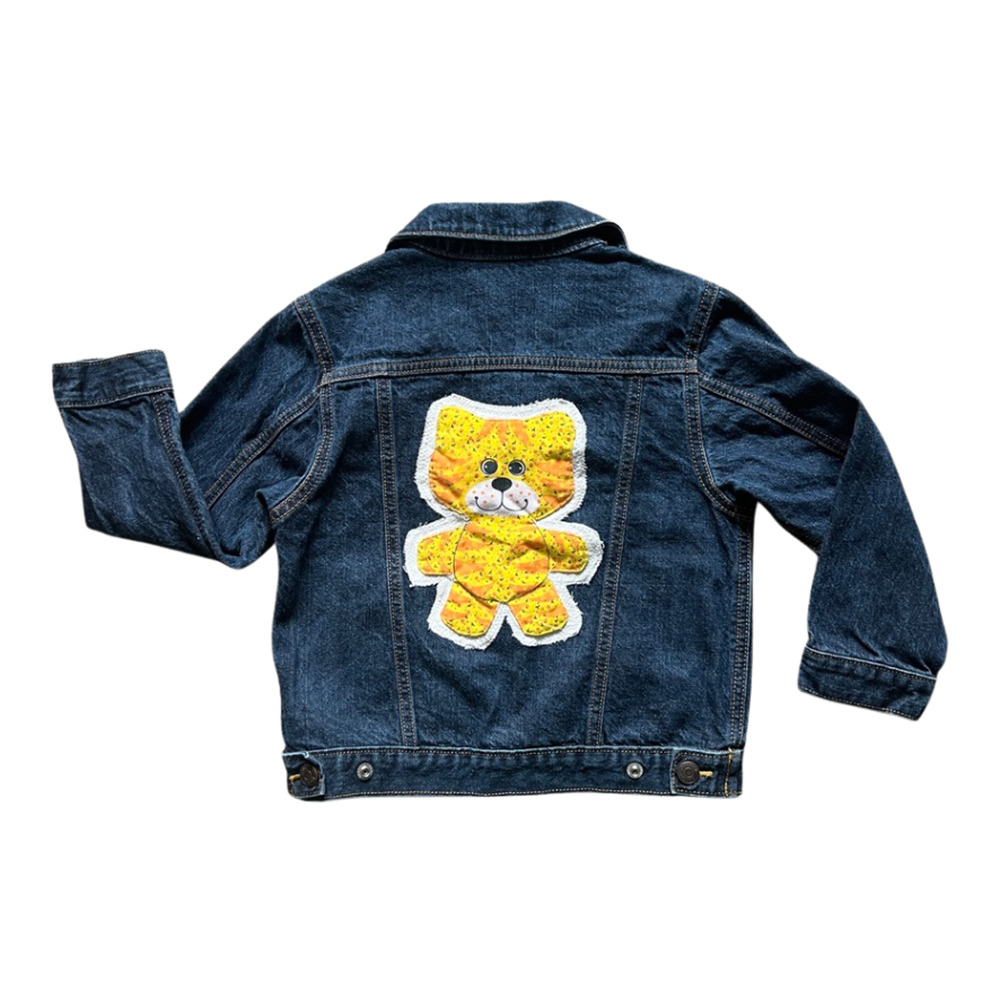 Upcycled OshKosh B'Gosh Kids Denim Jacket 5 Lion Applique Cottagecore Kitschy
